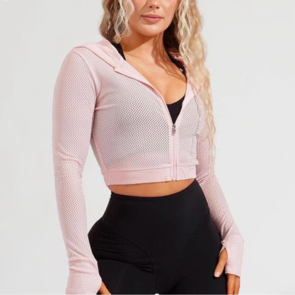 Pink Mesh Zip-Up Hoodie